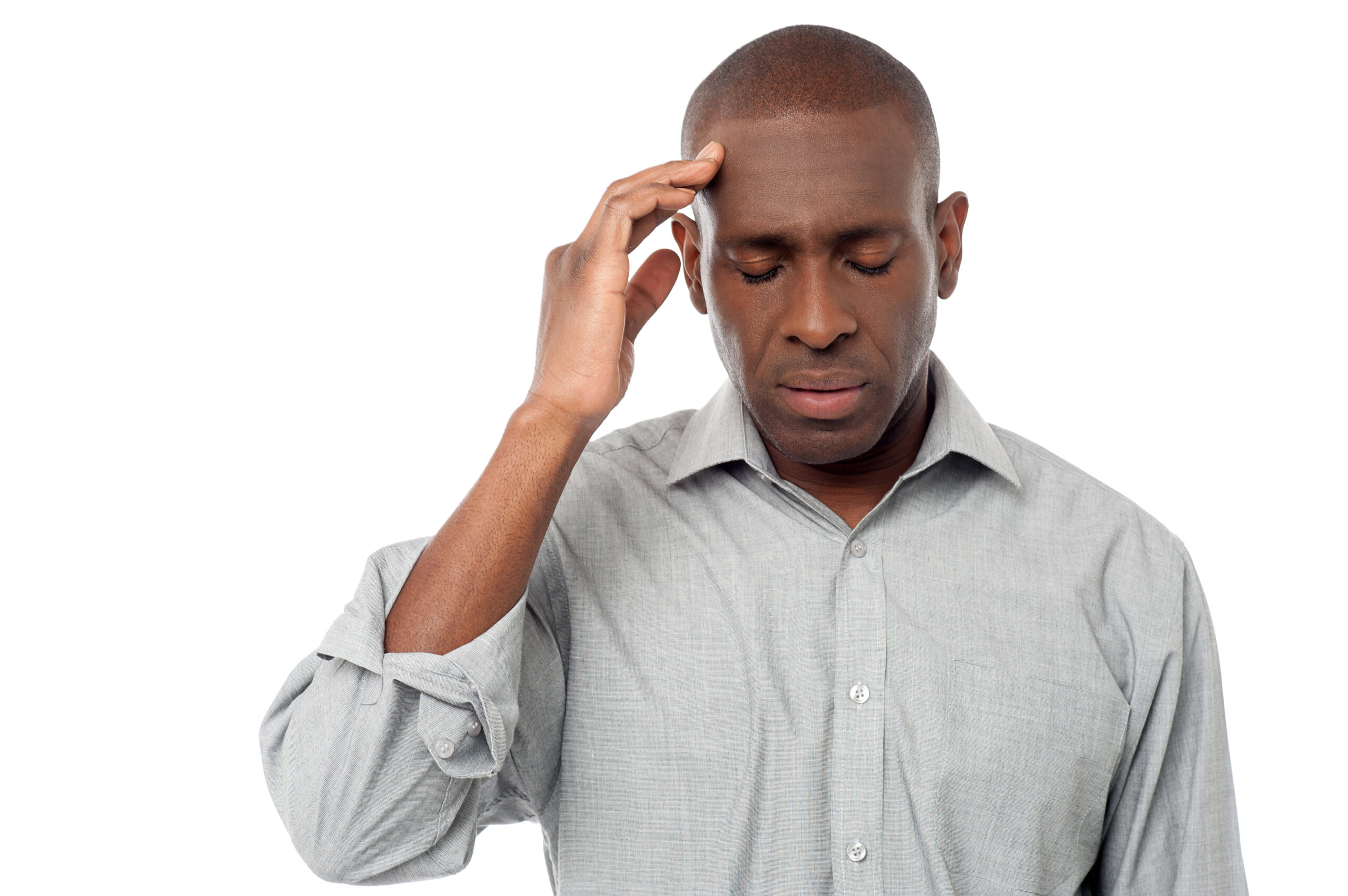 Middle aged man having headache.